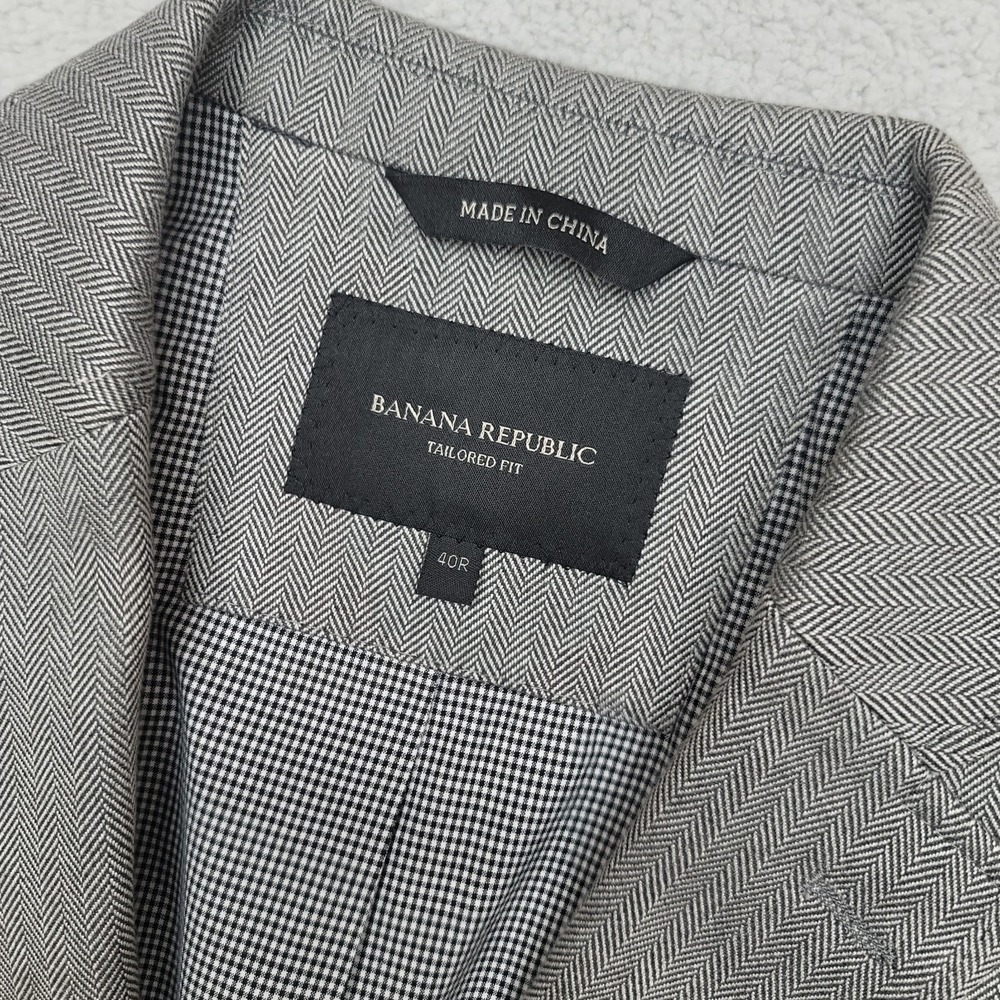 Banana Republic Mens Blazer 40R Charcoal Heather Tailored Fit Herringbone Cotton